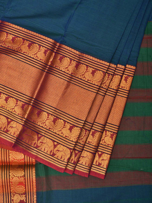 Teal Narayanpet Cotton Handloom Saree with One Side Big Border No Blouse np0740