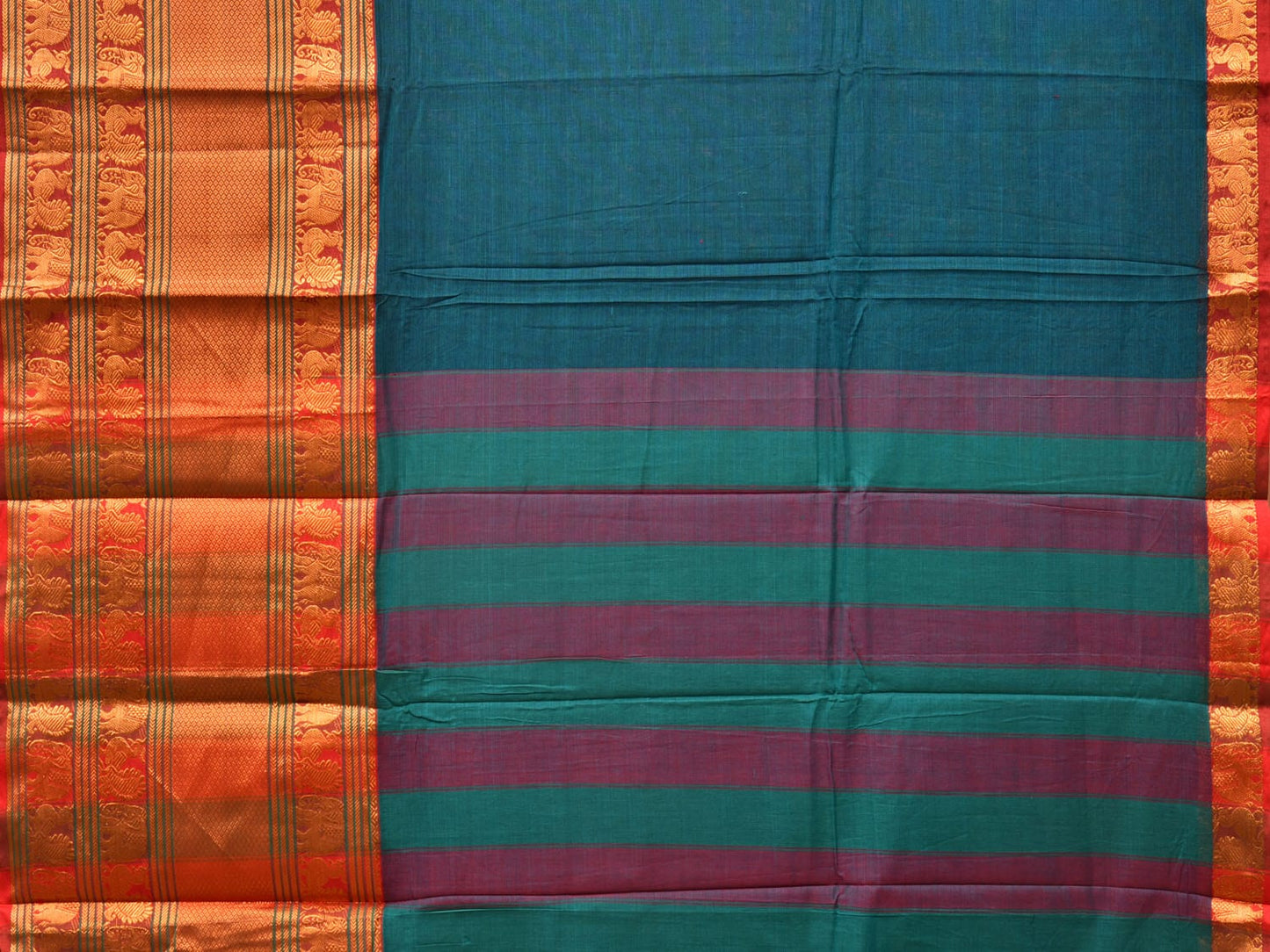 Teal Narayanpet Cotton Handloom Saree with One Side Big Zari Border Design np0734