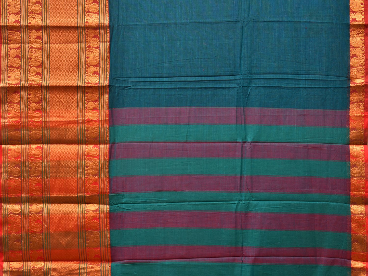 Teal Narayanpet Cotton Handloom Saree with One Side Big Zari Border Design np0734