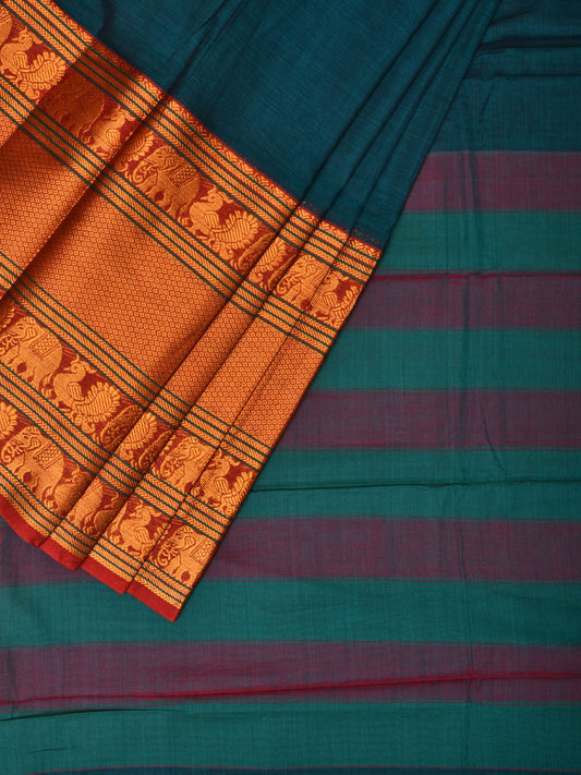 Teal Narayanpet Cotton Handloom Saree with One Side Big Zari Border Design np0734