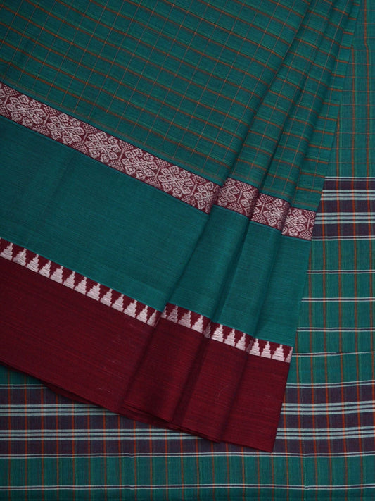 Teal Narayanpet Cotton Handloom Saree with Strips Design No Blouse np0521