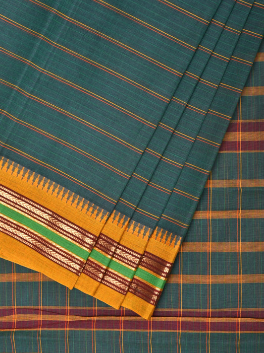 Teal Narayanpet Cotton Handloom Saree with Strips Design No Blouse np0787