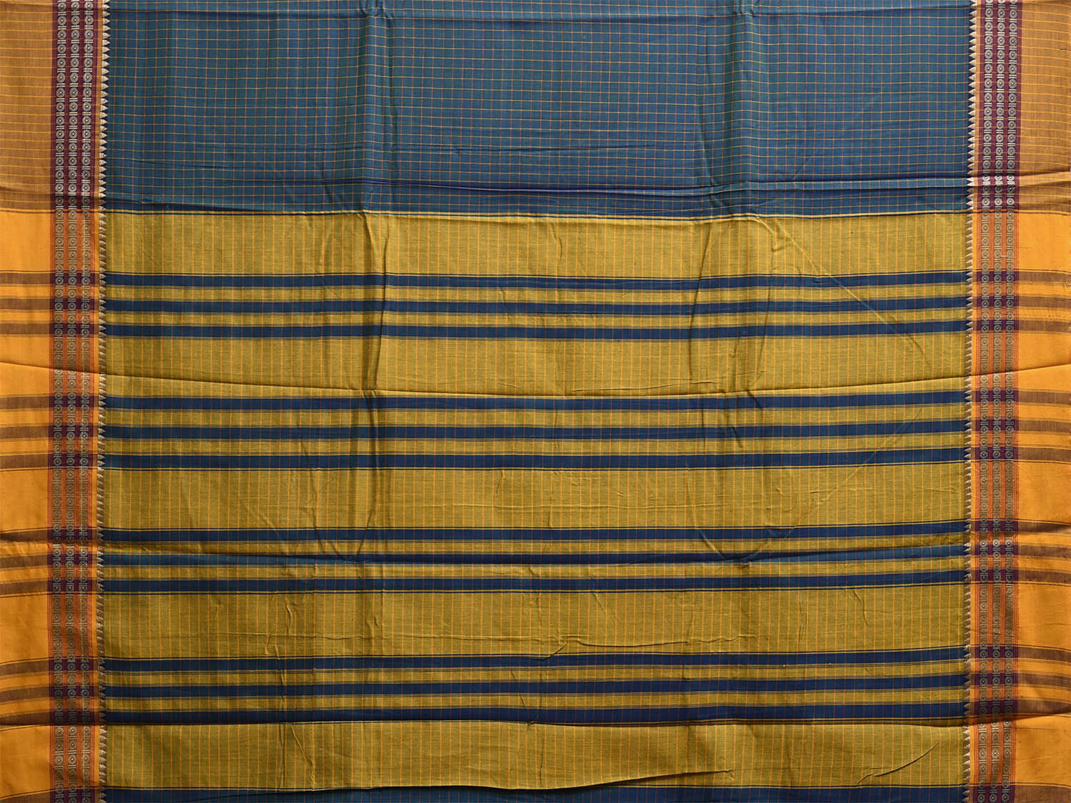 Teal Narayanpet Cotton Saree with Checks and Border Design No Blouse np1139