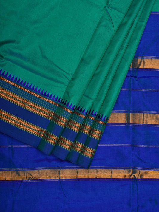 Teal Narayanpet Silk Handloom Plain Saree with Traditional Border Design No Blouse np0549
