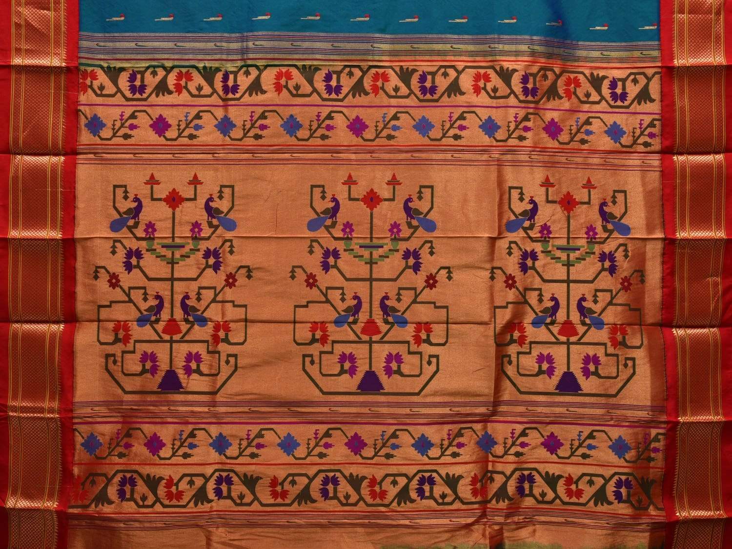 Teal Paithani Silk Handloom Saree with Peacocks Pallu Design p0384