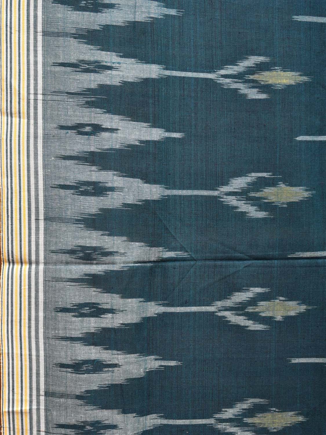 Teal Pochampally Ikat Cotton Handloom Saree with Temple Border Design No Blouse i0804