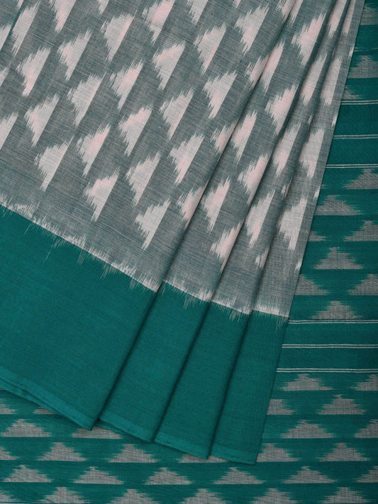 Teal Pochampally Ikat Cotton Handloom Saree with Triangle Buta Design i0650