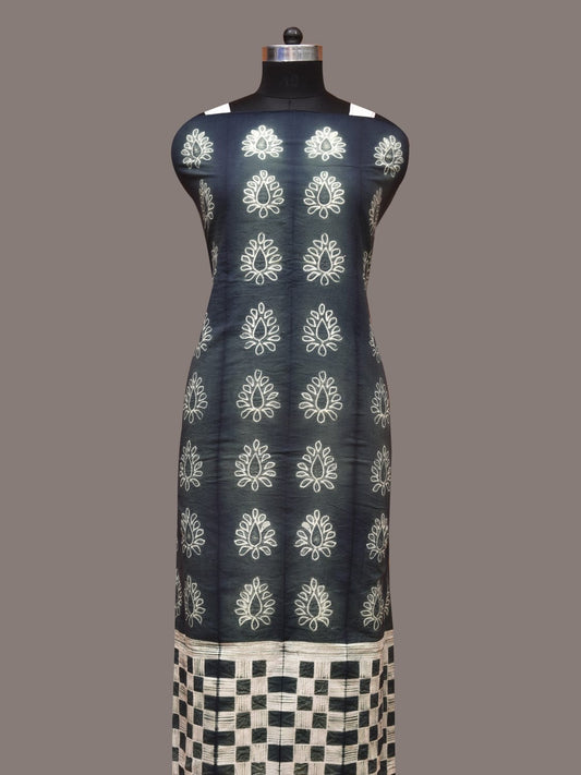 Teal Shibori Cotton Handloom Fabric with Floral and Checks Design f0241