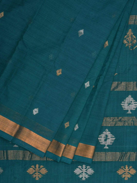 Teal Uppada Cotton Handloom Saree with Assorted Buta Pallu Design u1816