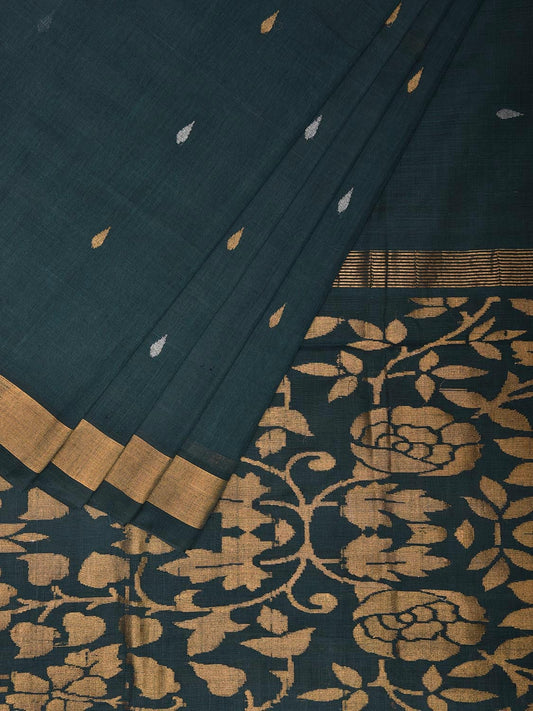 Teal Uppada Cotton Handloom Saree with Floral Pallu Design u2298