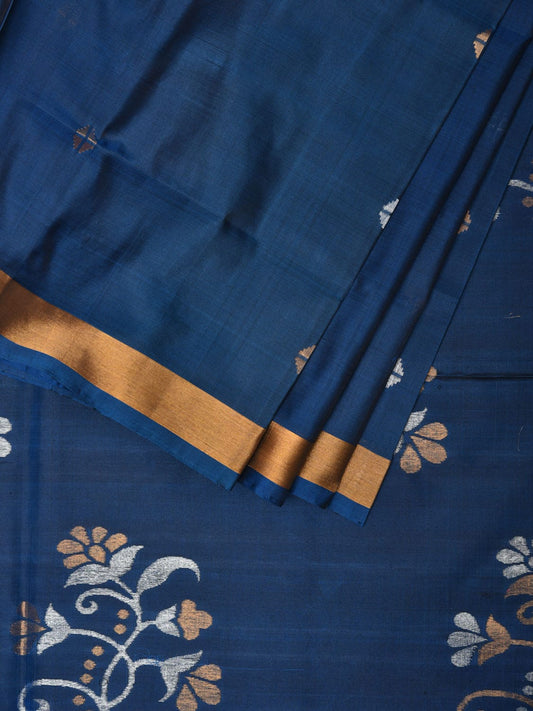 Teal Uppada Silk Handloom Saree with Floral Buta Pallu Design u2063