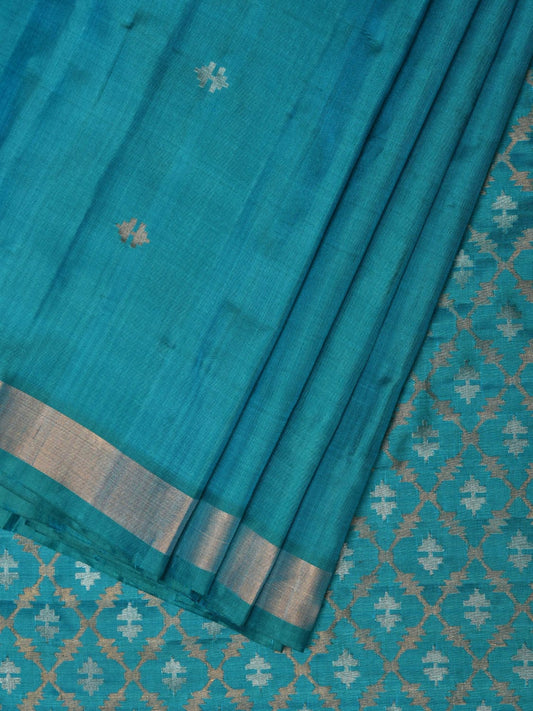 Teal Uppada Silk Handloom Saree with Jamdani Pallu Design u2149
