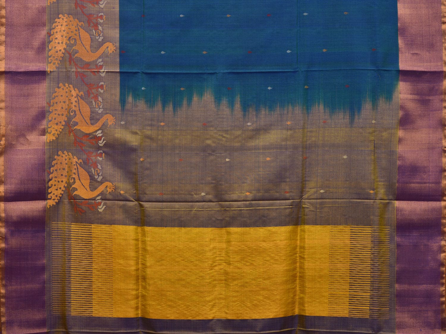 Teal Uppada Silk Handloom Saree with One Side Peacocks Design u1926