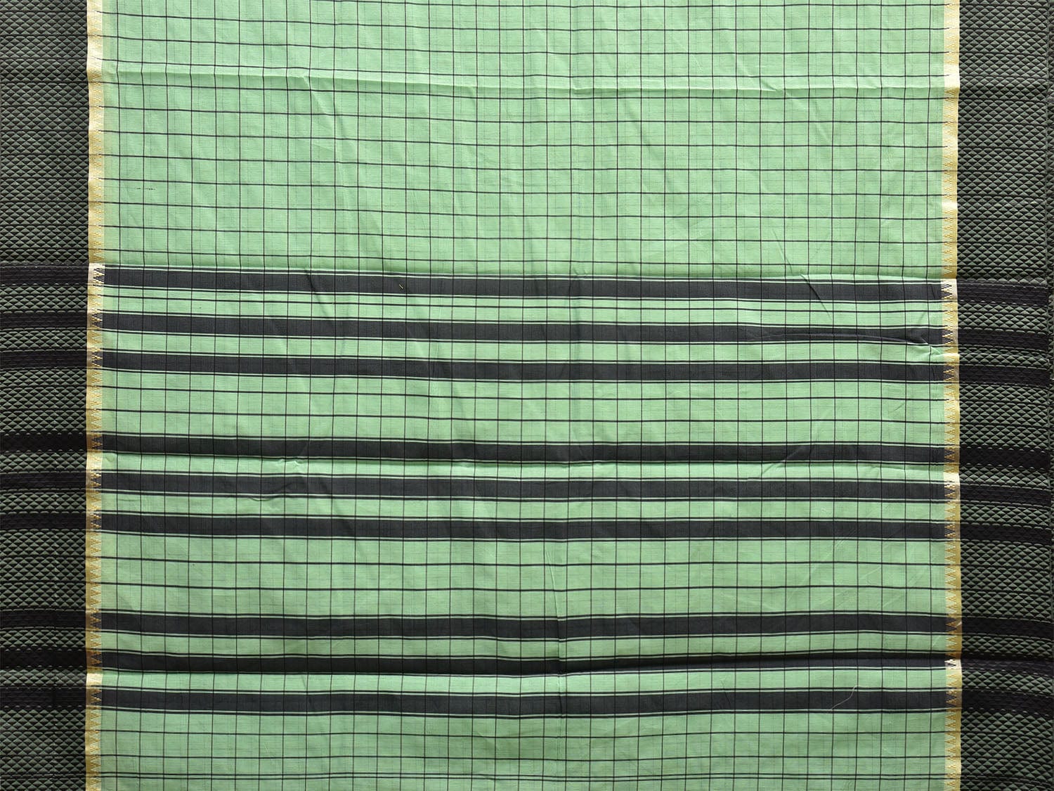 Turquoise and Black Bamboo Cotton Saree with Big Checks Design No Blouse bc0621