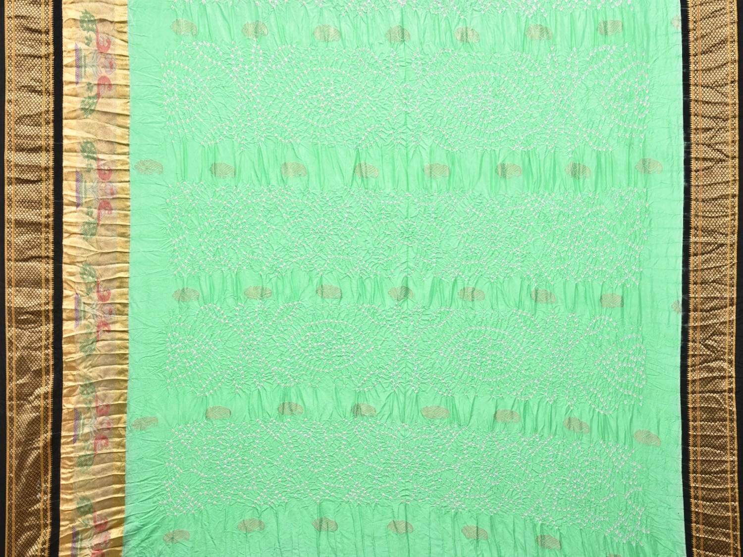 Turquoise and Black Bandhani Paithani Silk Handloom Saree with Buta Design bn0194