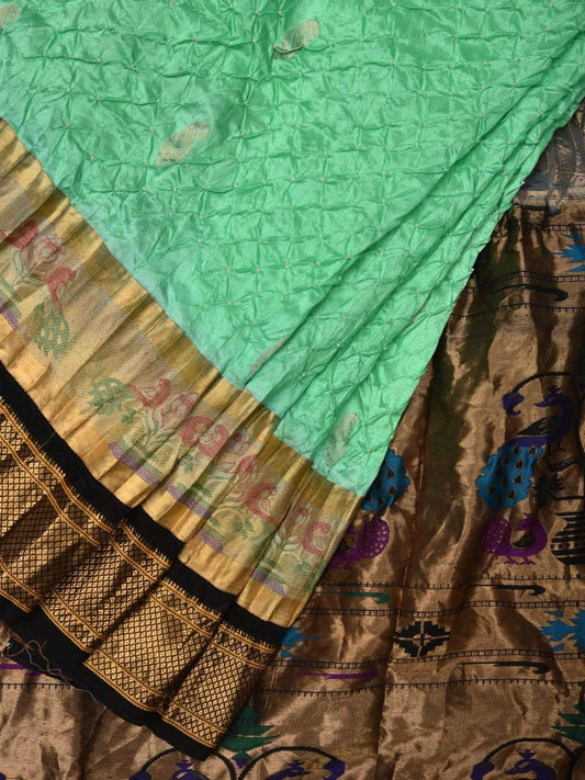 Turquoise and Black Bandhani Paithani Silk Handloom Saree with Buta Design bn0194