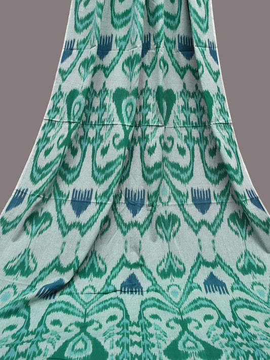 Turquoise and Blue Ikat Cotton Handloom 2.5mts Fabric with Uzbekistan Pattern Design f0262