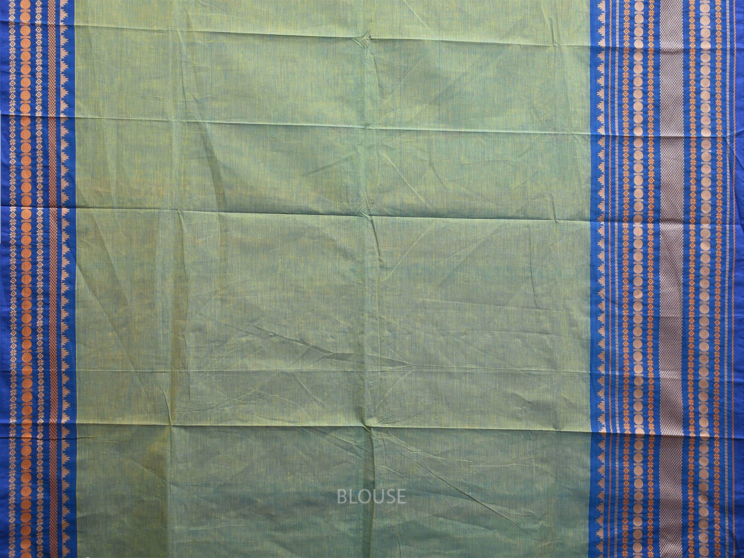 Turquoise and Blue Kanchipuram Cotton Saree with Body Buta Pallu and Big Border Design k0760