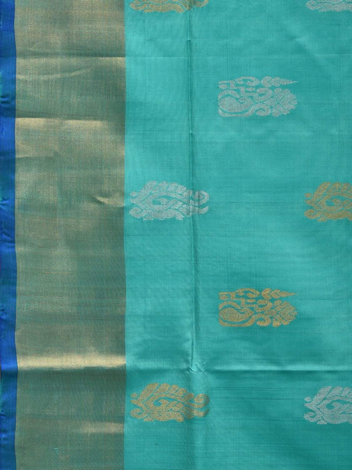Turquoise and Blue Uppada Silk Handloom Saree with Buta and Contrast Pallu Design u1812