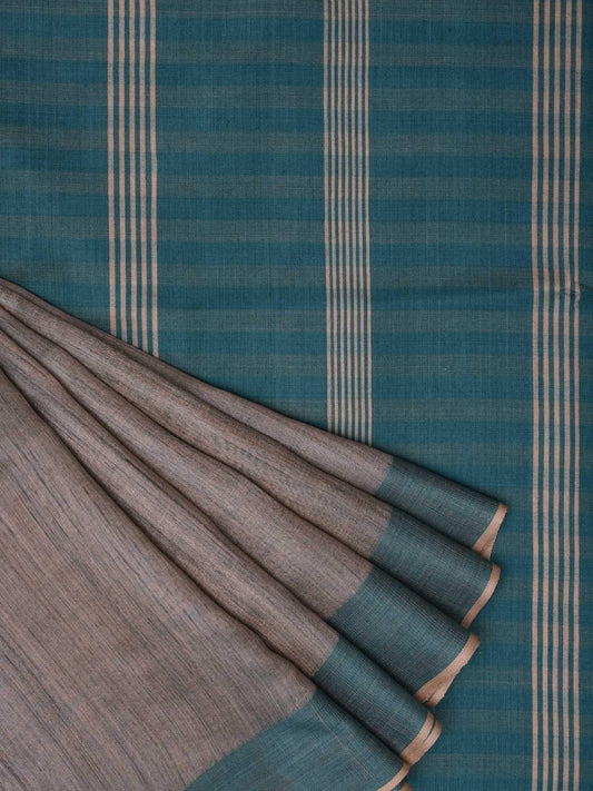Turquoise and Cream Tussar Handloom Saree with Geecha Pallu o0134