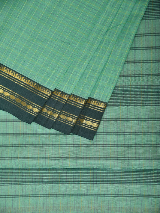 Turquoise and Dark Green Narayanpet Cotton Handloom Saree with Checks Design No Blouse np1117