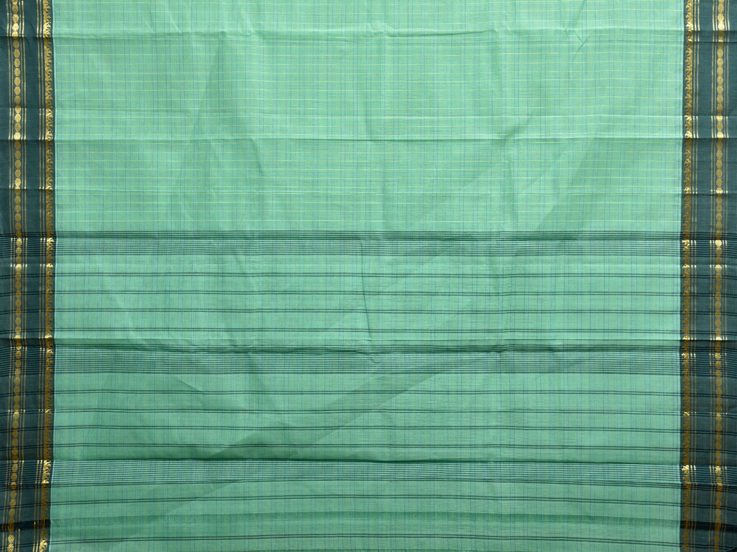 Turquoise and Dark Green Narayanpet Cotton Handloom Saree with Checks Design No Blouse np1117