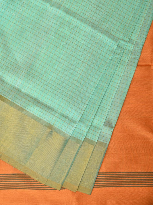Turquoise and Light Orange Uppada Silk Handloom Saree with Checks Design u2074