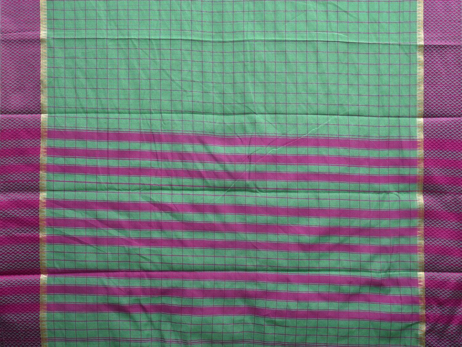 Turquoise and Magenta Bamboo Cotton Saree with Big Checks Design No Blouse bc0342