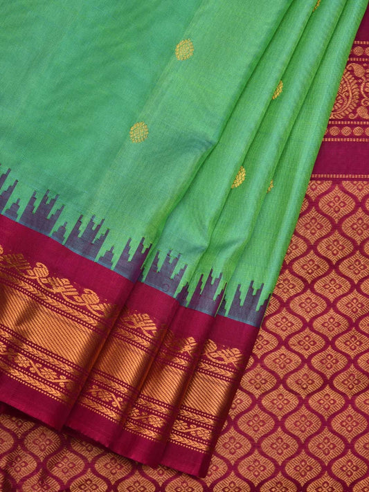 Turquoise and Magenta Gadwal Silk Handloom Saree with Mango Pallu Design g0301
