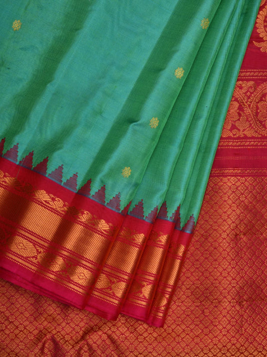 Turquoise and Pink Gadwal Silk Handloom Saree with Border and Pallu Design g0290
