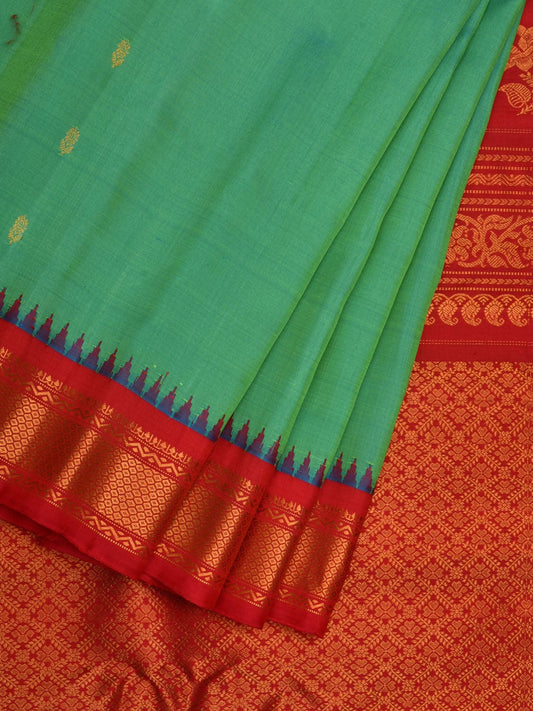 Turquoise and Pink Gadwal Silk Handloom Saree with Flowers Pallu and Temple Border Design g0314