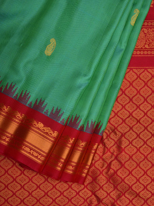 Turquoise and Pink Gadwal Silk Handloom Saree with Mango Pallu Design g0295