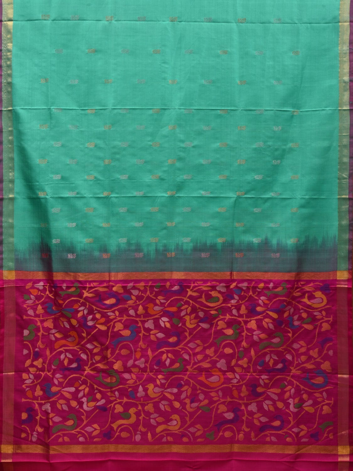 Turquoise and Pink Uppada Silk Handloom Saree with Buta and Pallu Design u1875
