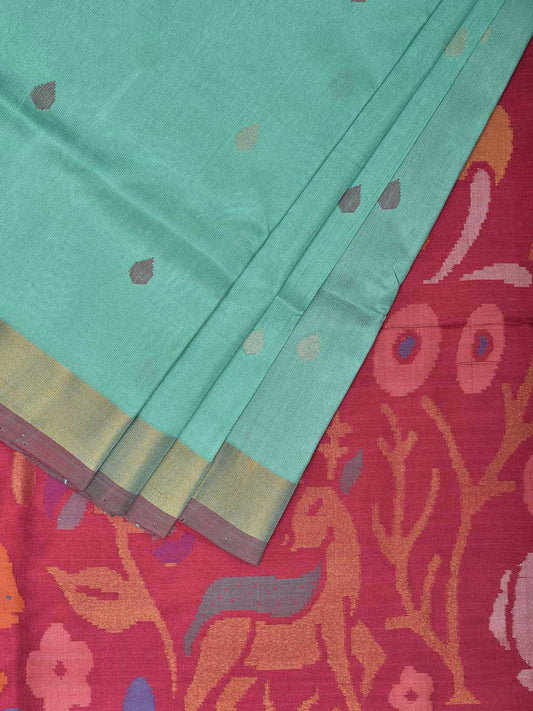 Turquoise and Pink Uppada Silk Handloom Saree with Buta and Pallu Design u2313