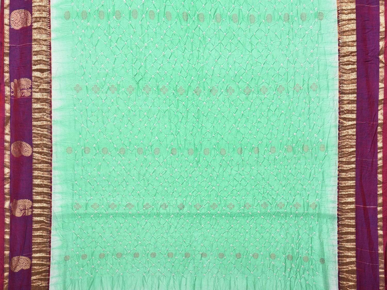 Turquoise and Purple Bandhani Kanchipuram Silk Handloom Saree with One Side Border Design bn0183
