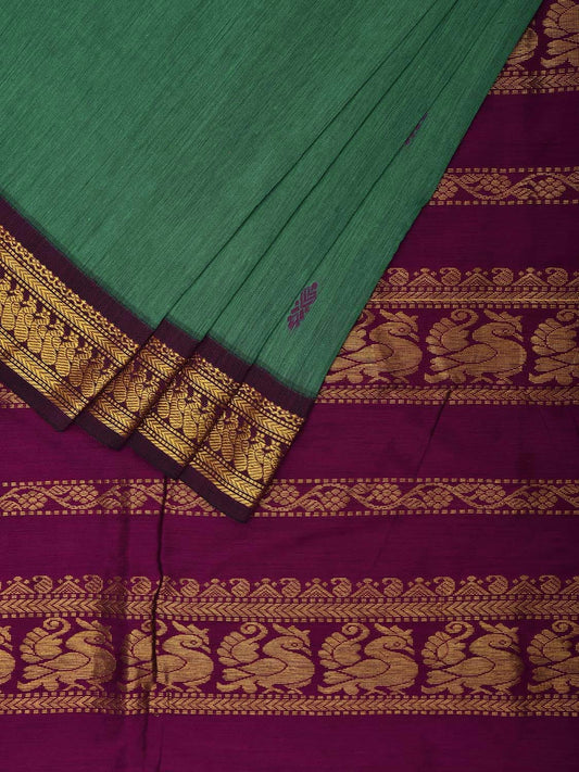 Turquoise and Purple Gadwal Cotton Saree with Pallu and Border Design g0428