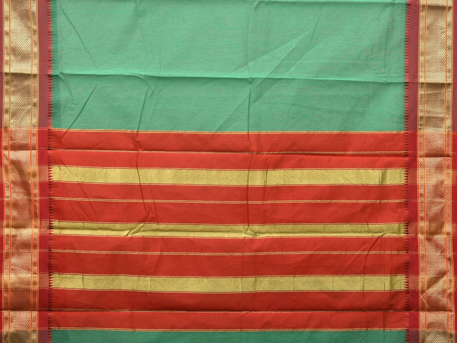 Turquoise and Red Bamboo Cotton Plain Saree with Zari Border Design bc0094