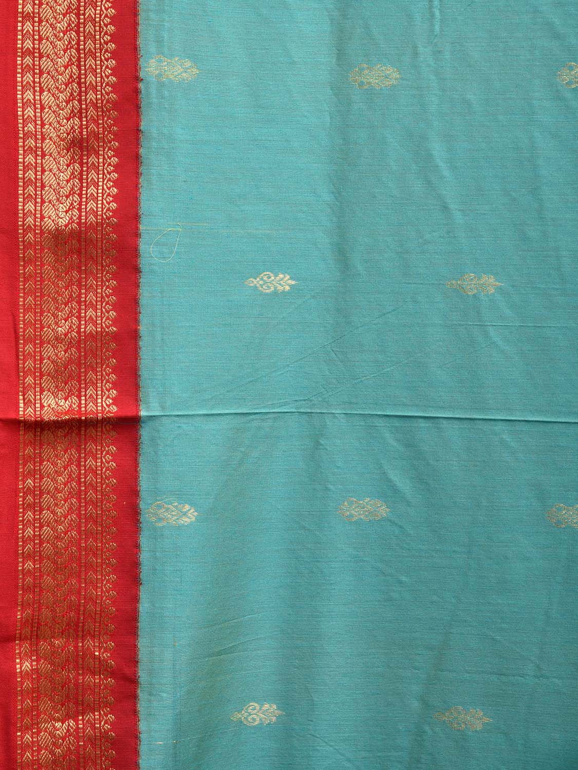 Turquoise and Red Gadwal Cotton Viscose Saree with Border and Pallu Design g0457