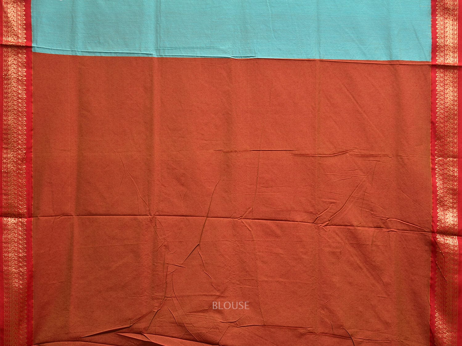 Turquoise and Red Gadwal Cotton Viscose Saree with Border and Pallu Design g0457