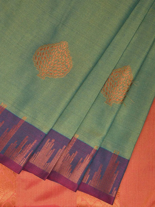 Turquoise and Violet Katan Silk Saree with Border and Body Butta Design b0156ds