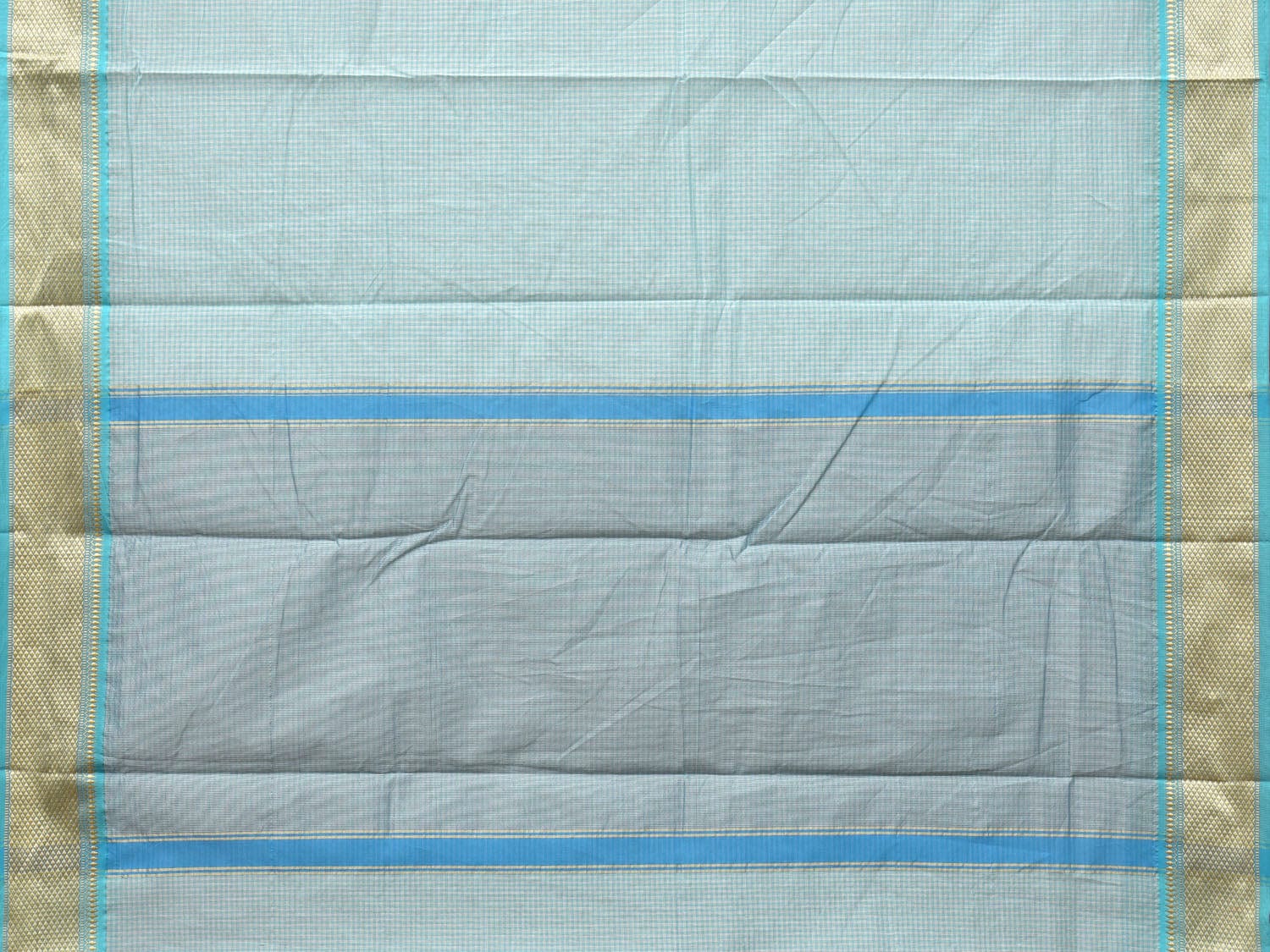 Turquoise Bamboo Cotton Saree with Small Checks Design No Blouse bc0251