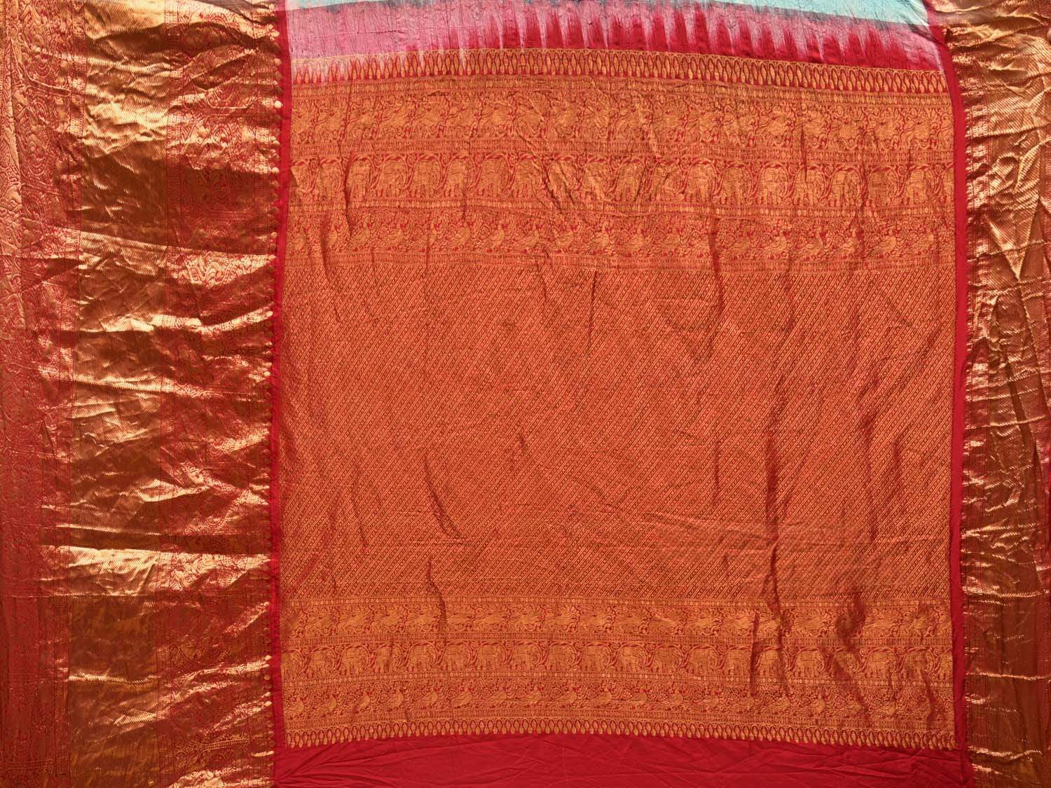 Turquoise Bandhani Kanchipuram Silk Handloom Saree with Big Border Design bn0319