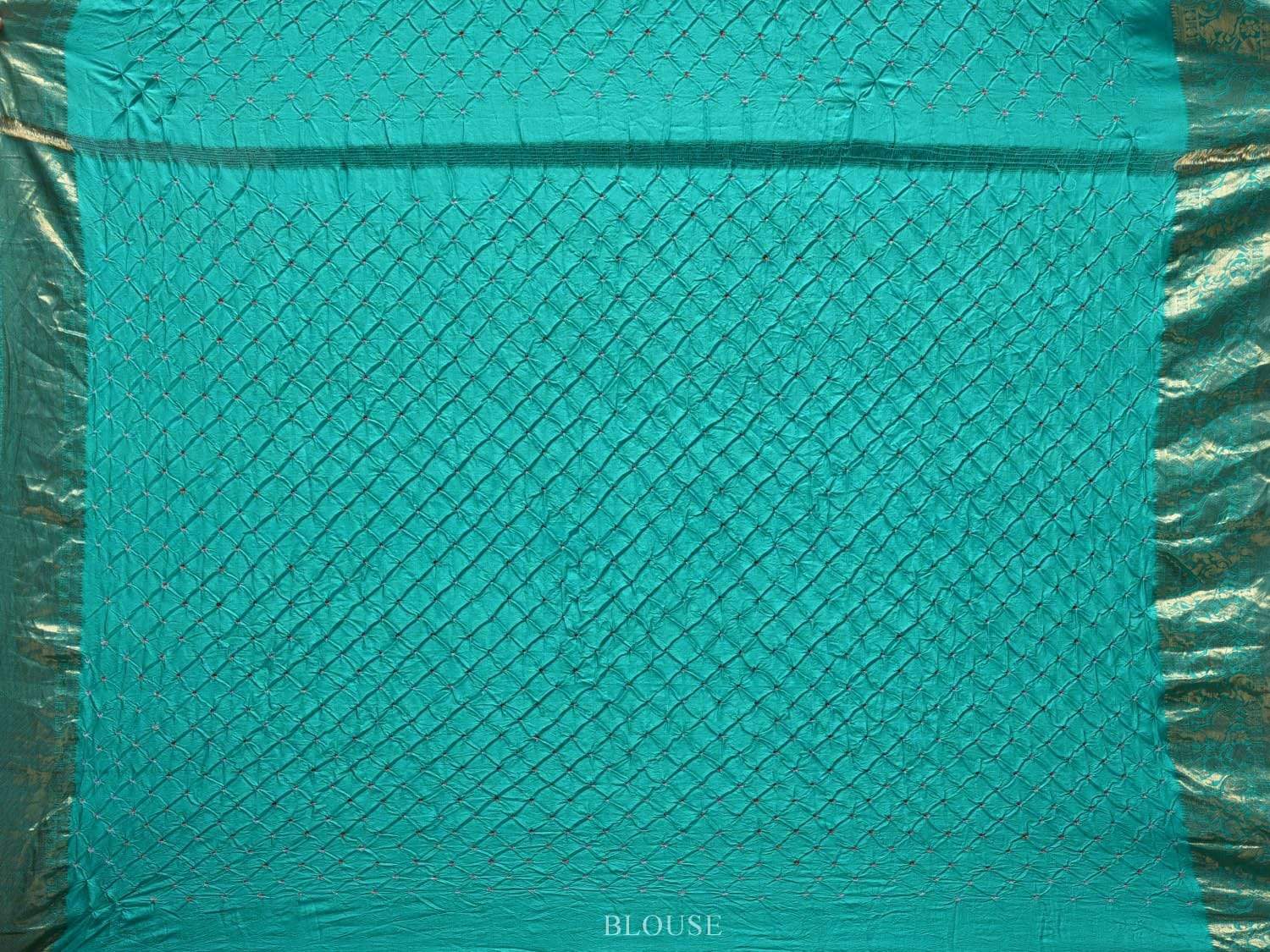 Turquoise Bandhani Kanchipuram Silk Handloom Saree with Mango Buta Design bn0256