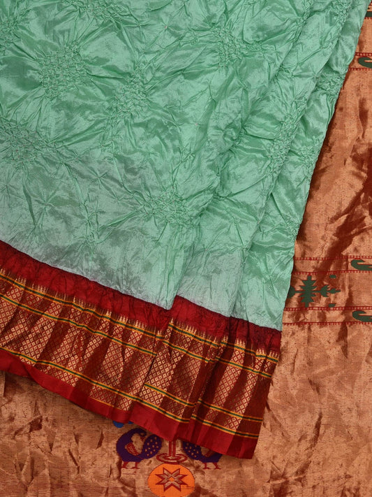 Turquoise Bandhani Paithani Silk Handloom Saree with Pallu Design bn0369