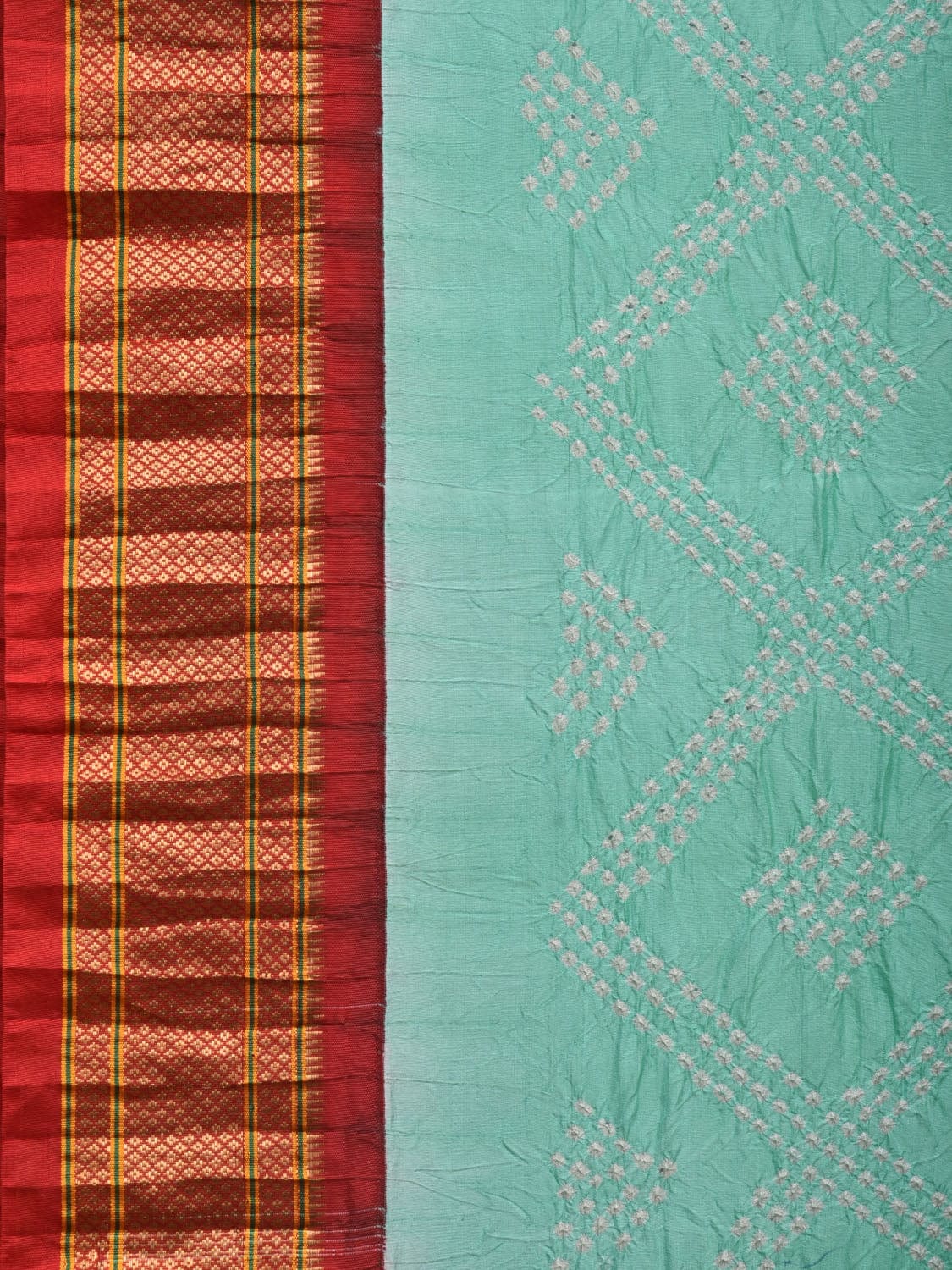 Turquoise Bandhani Paithani Silk Handloom Saree with Pallu Design bn0418