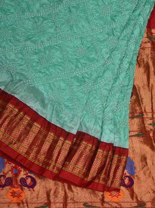 Turquoise Bandhani Paithani Silk Handloom Saree with Pallu Design bn0418