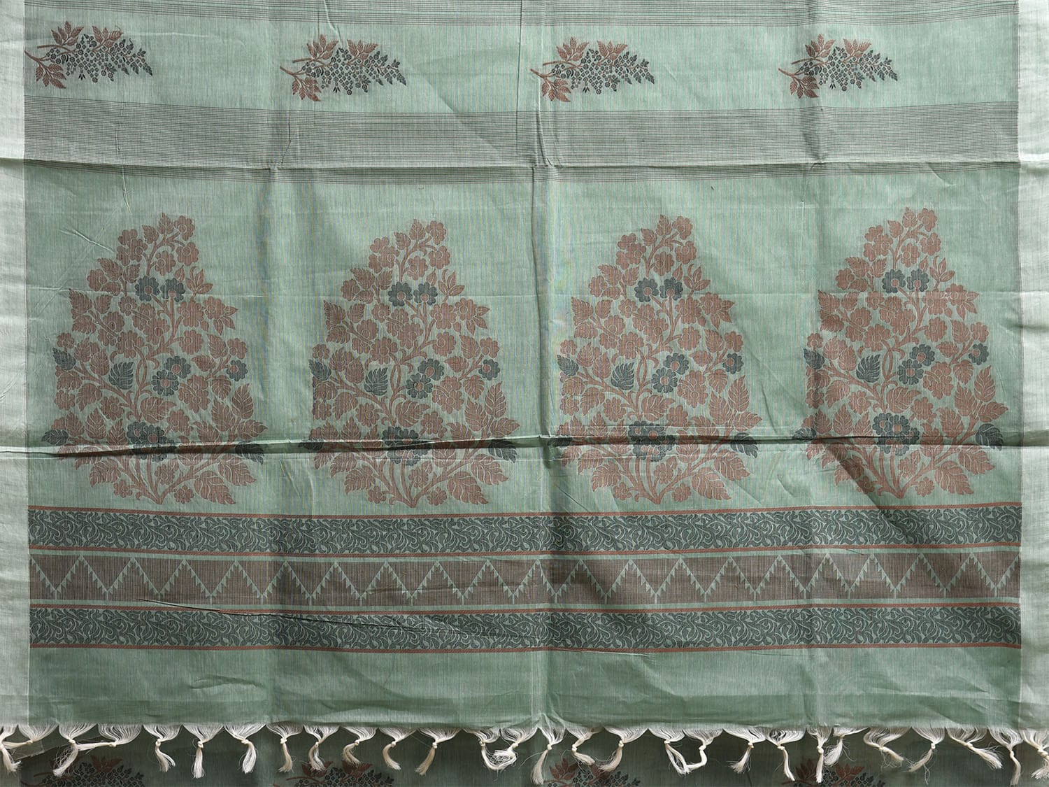 Turquoise Kanchipuram Cotton Saree with Floral Buta and Pallu Design k0849