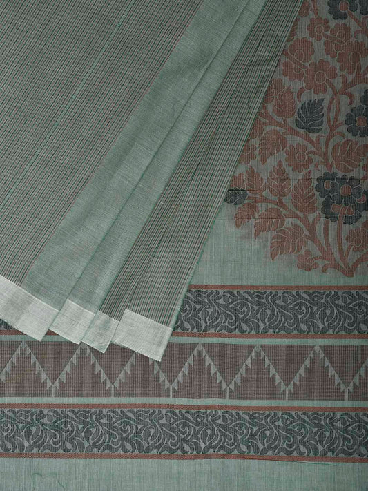 Turquoise Kanchipuram Cotton Saree with Floral Buta and Pallu Design k0849