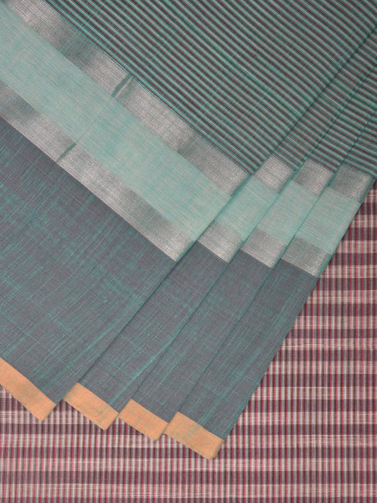 Turquoise Kanchipuram Cotton Saree with Strips Design k0597