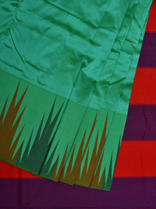 Turquoise Kanchipuram Silk Handloom Saree with Big Temple Border Design k0523